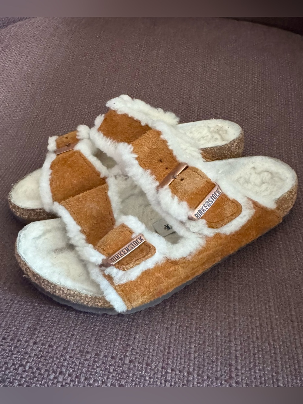 Kids Birkenstock Arizona Shearling Suede Leather Mink Sandals Size 29